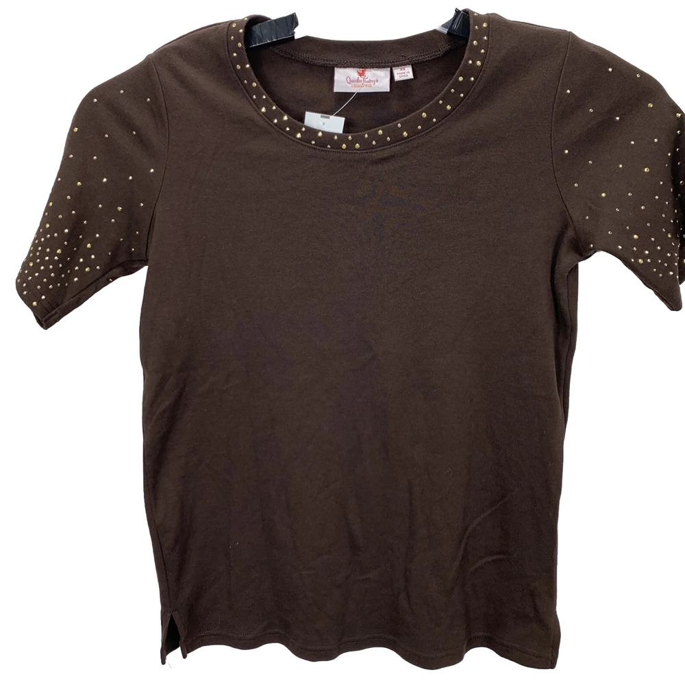 QUACKER FACTORY (QVC)Womens Sz XS  Brown W/Sequins Pullover Shirt‎ NWTs (L2)